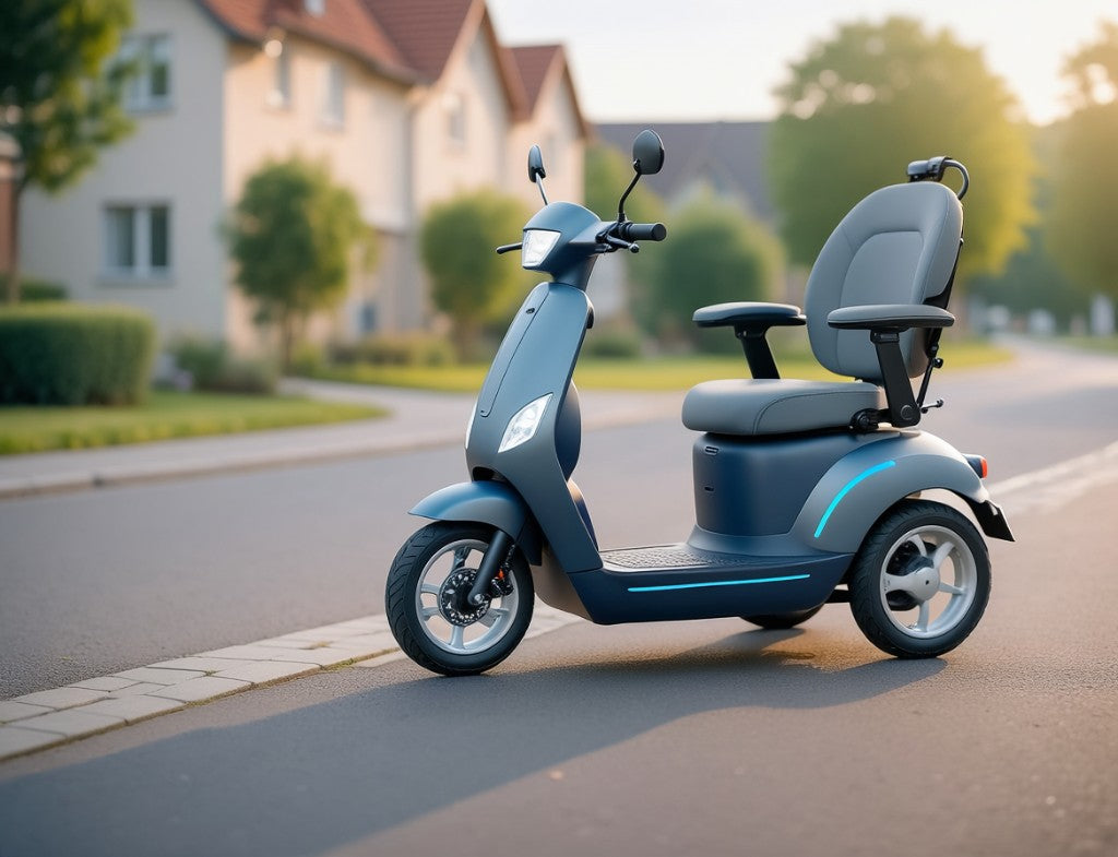 Modernes Seniorenmobil auf einer Wohnstraße im Morgenlicht